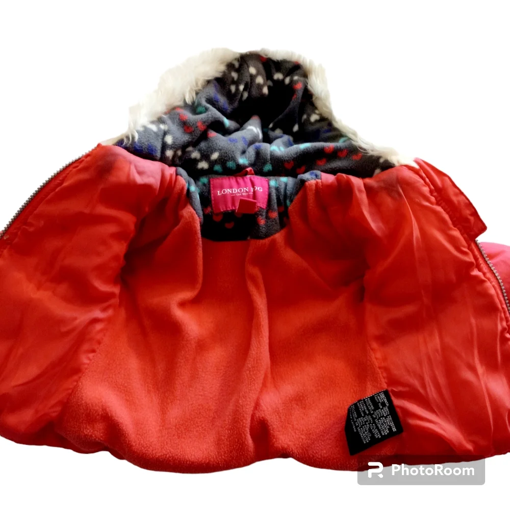 London Fog child's puffer coat size 12M zip front faux fur hood and flee…
